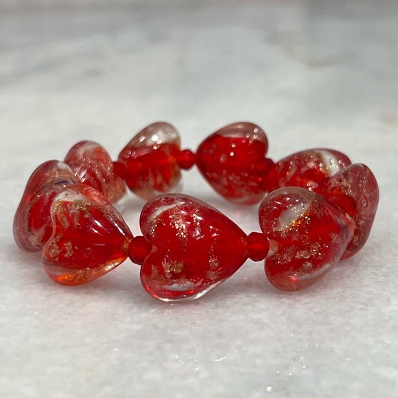 Red MURANO Style Millefiori Glass Bead Heart Necklace and Bracelet - Picture 6 of 9